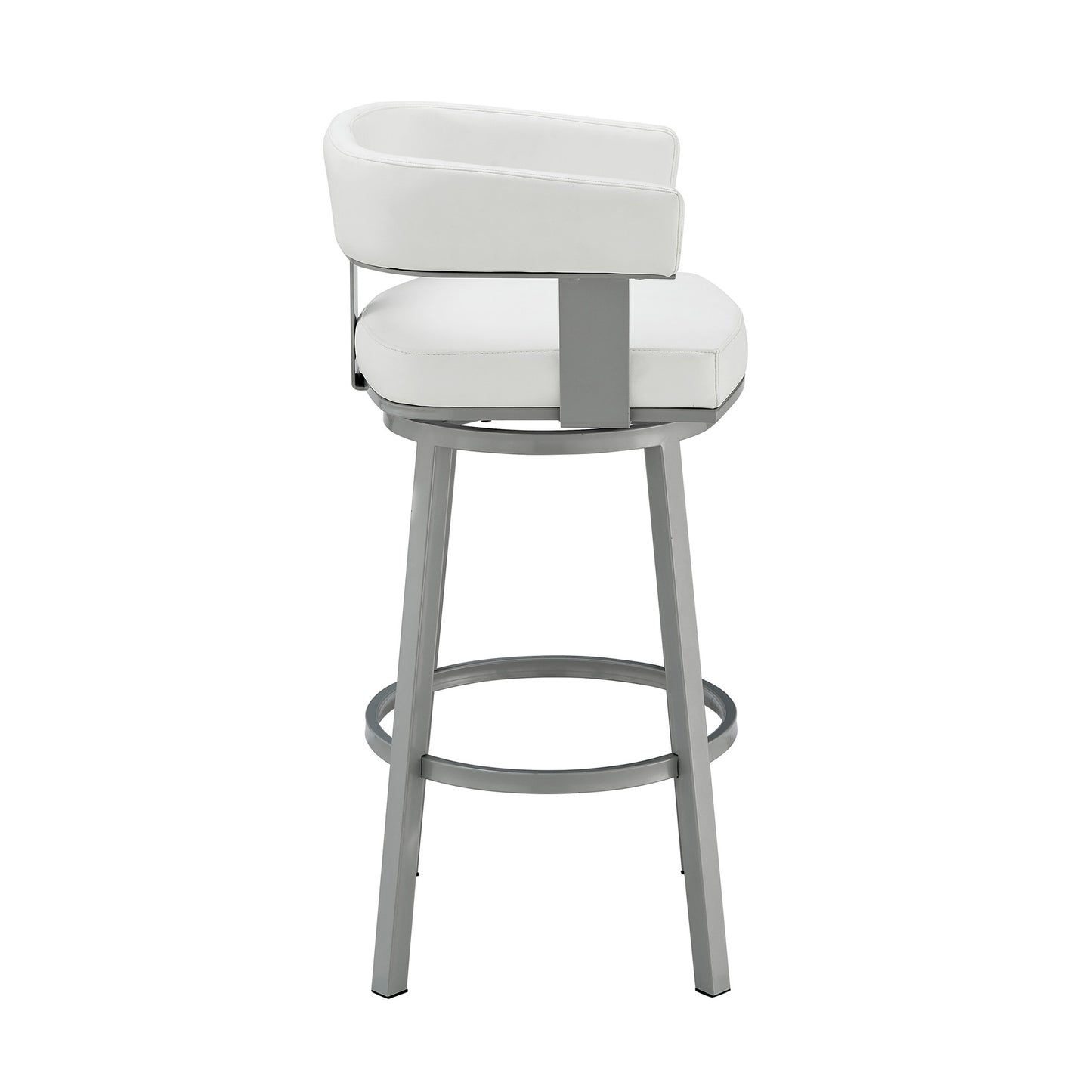 34" White Faux Leather And Iron Swivel Low Back Counter Height Bar Chair