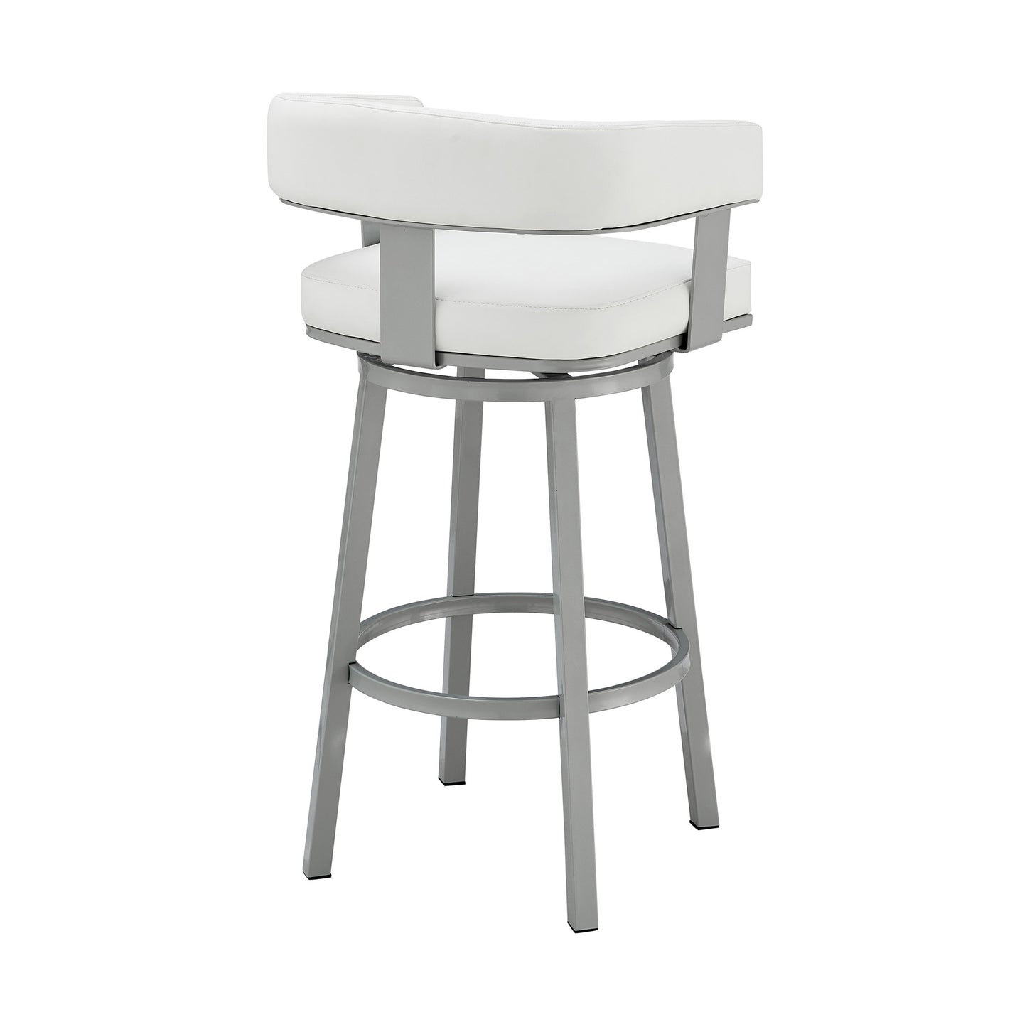 34" White Faux Leather And Iron Swivel Low Back Counter Height Bar Chair