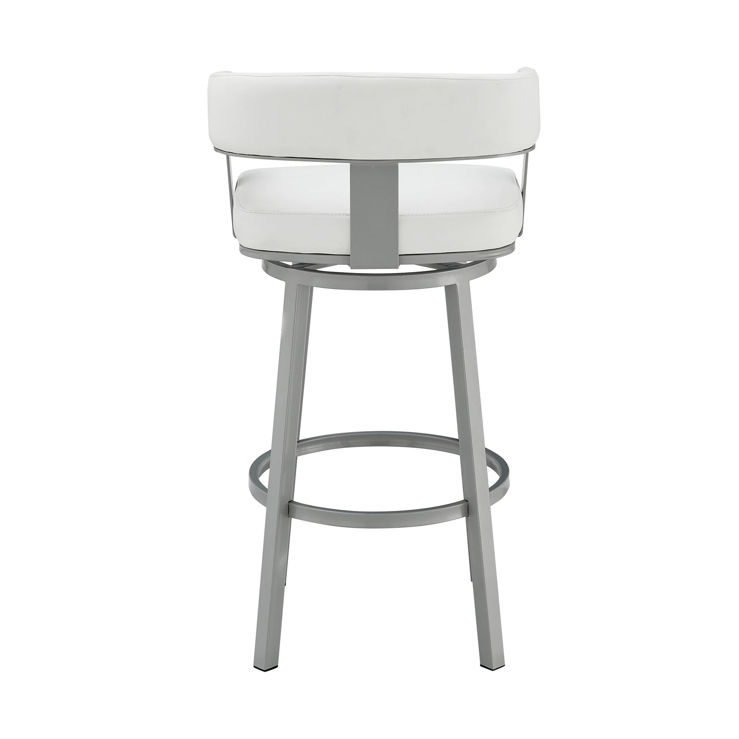 34" White Faux Leather And Iron Swivel Low Back Counter Height Bar Chair