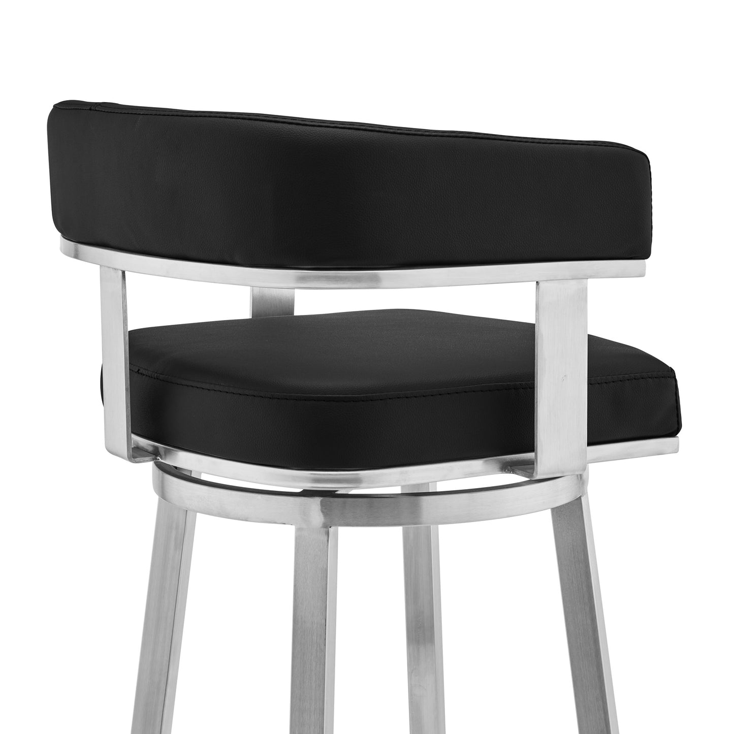 38" Black And Silver Faux Leather Swivel Low Back Bar Height Chair With Footrest