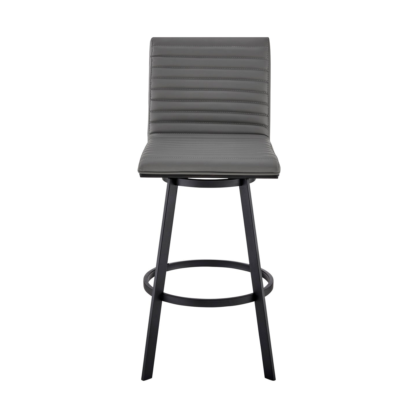 39" Gray Faux Leather And Iron Swivel Counter Height Bar Chair
