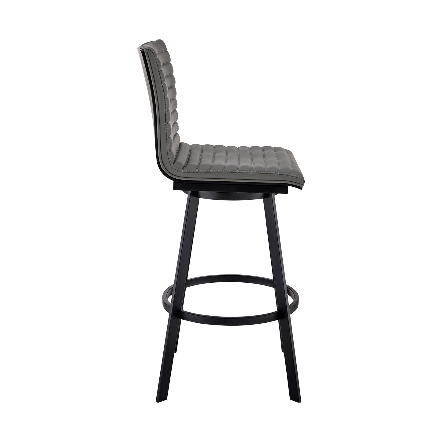 39" Gray Faux Leather And Iron Swivel Counter Height Bar Chair