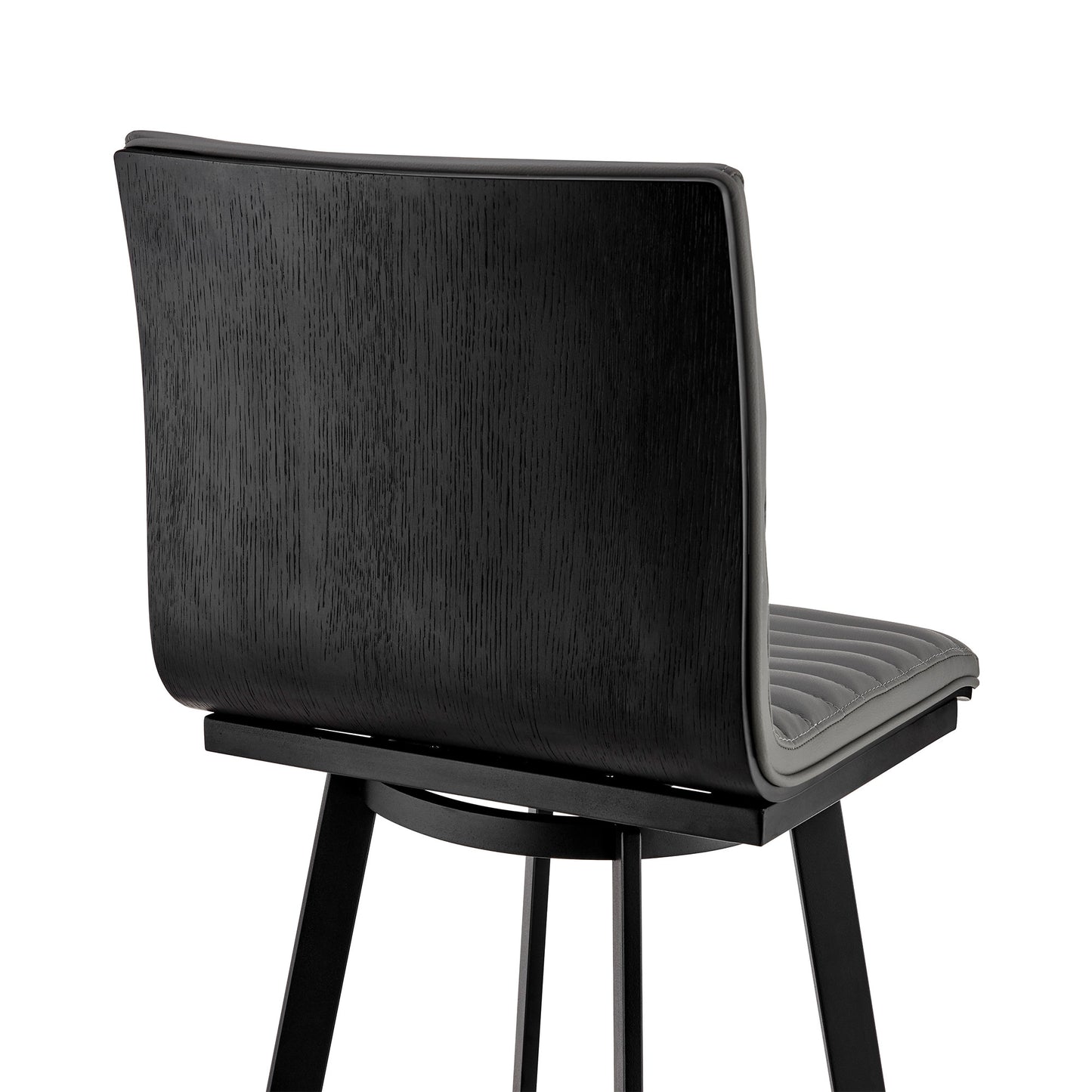 39" Gray Faux Leather And Iron Swivel Counter Height Bar Chair