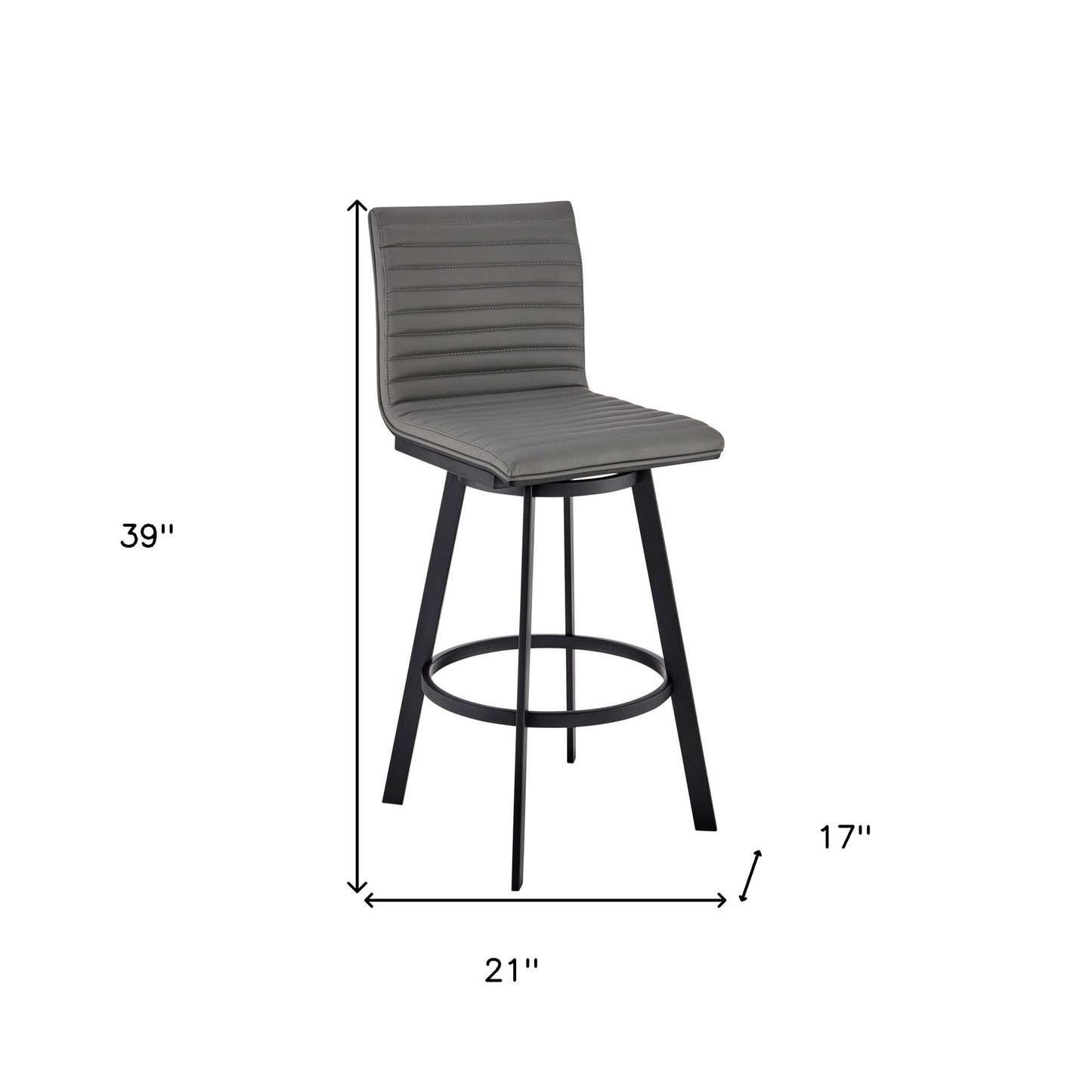 39" Gray Faux Leather And Iron Swivel Counter Height Bar Chair