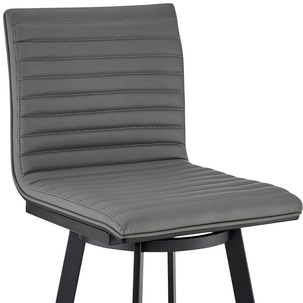 39" Gray Faux Leather And Iron Swivel Counter Height Bar Chair