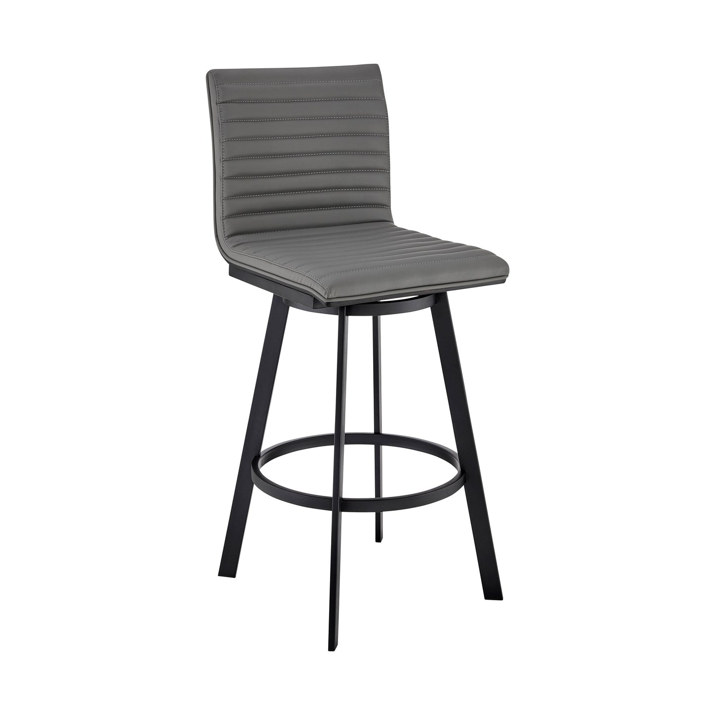 42" Gray Faux Leather And Iron Swivel Bar Height Chair