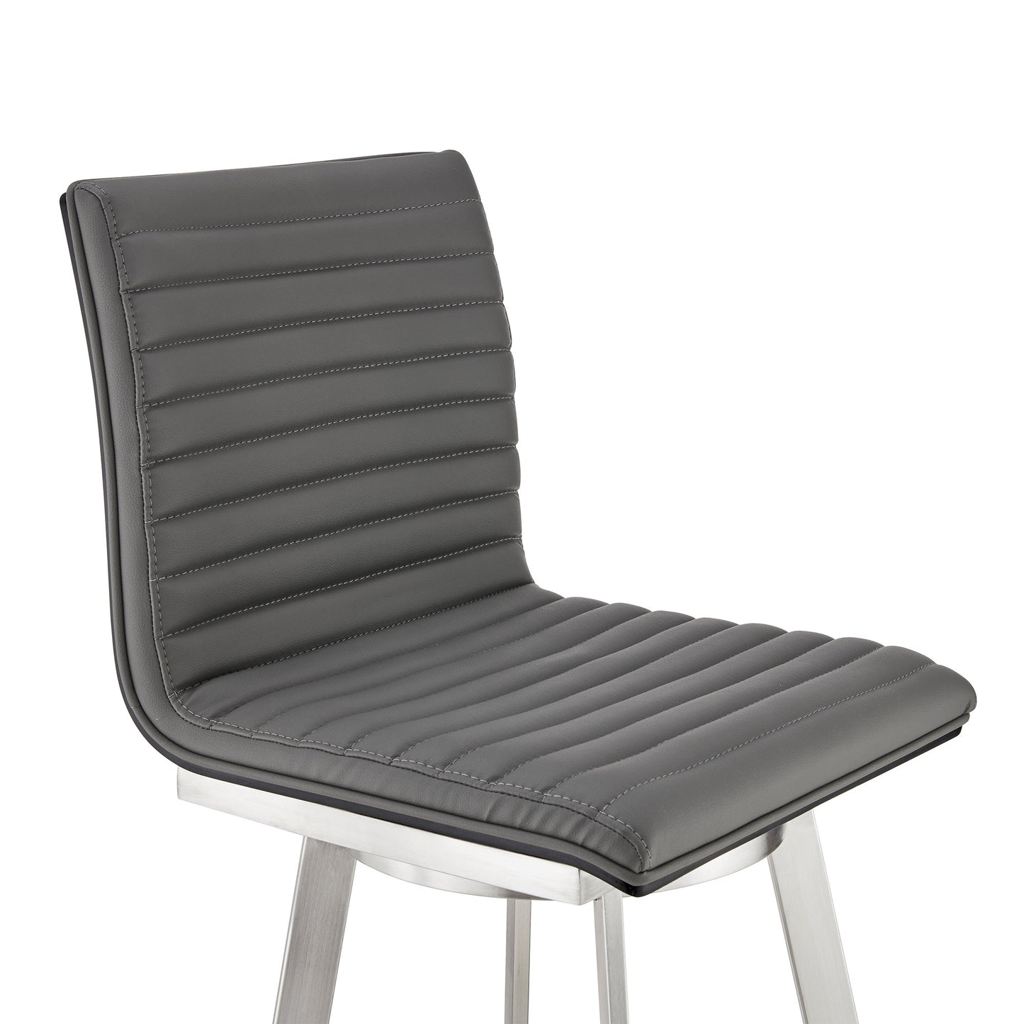 42" Gray Faux Leather And Iron Swivel Bar Height Chair