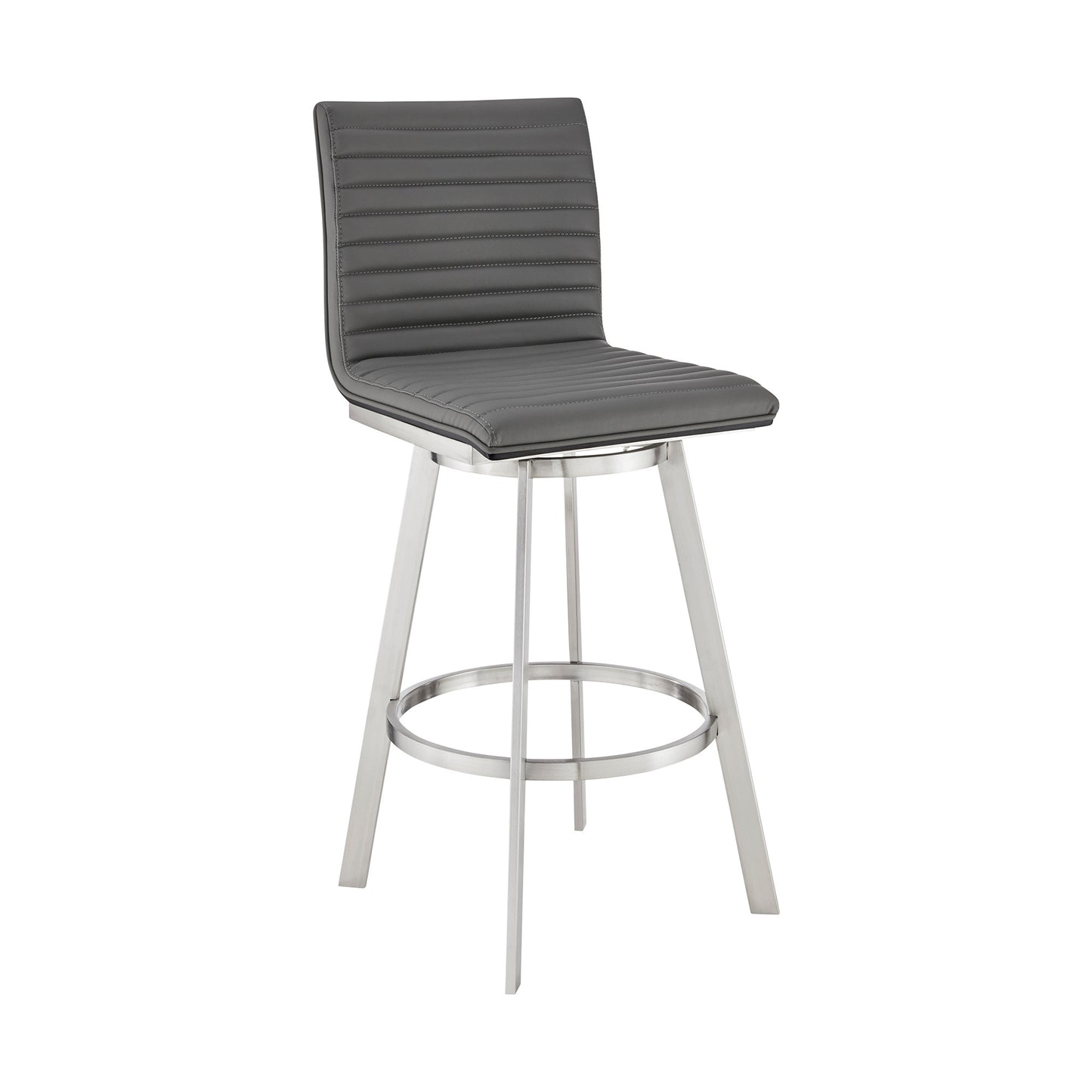 42" Gray Faux Leather And Iron Swivel Bar Height Chair
