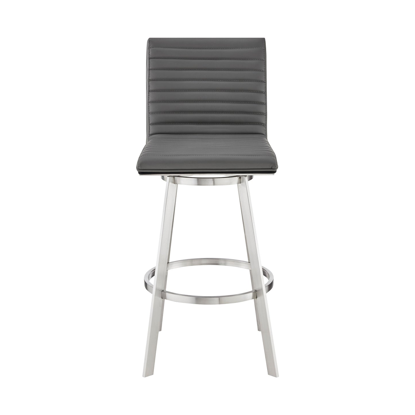42" Gray Faux Leather And Iron Swivel Bar Height Chair