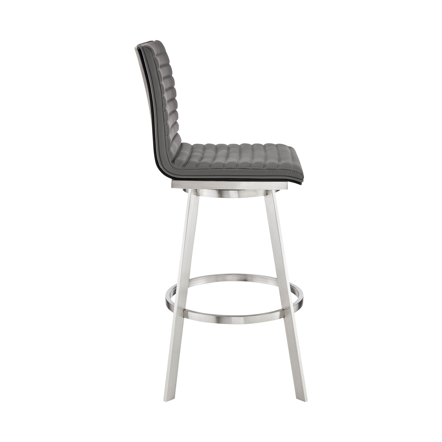 42" Gray Faux Leather And Iron Swivel Bar Height Chair