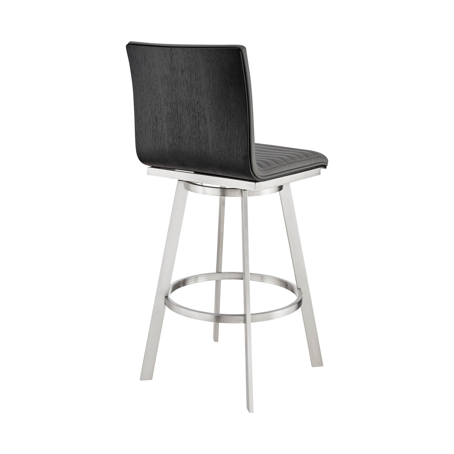 42" Gray Faux Leather And Iron Swivel Bar Height Chair