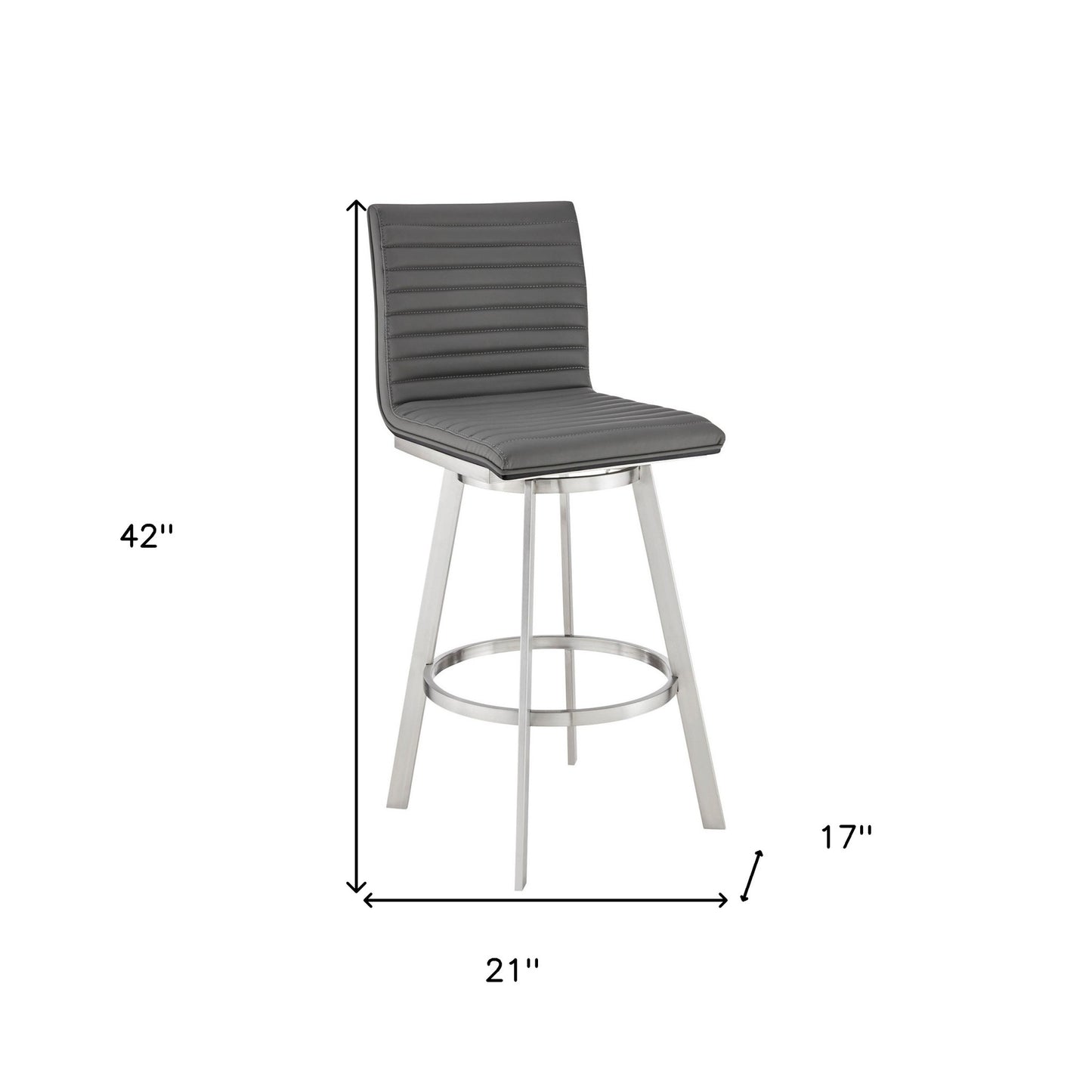 42" Gray Faux Leather And Iron Swivel Bar Height Chair