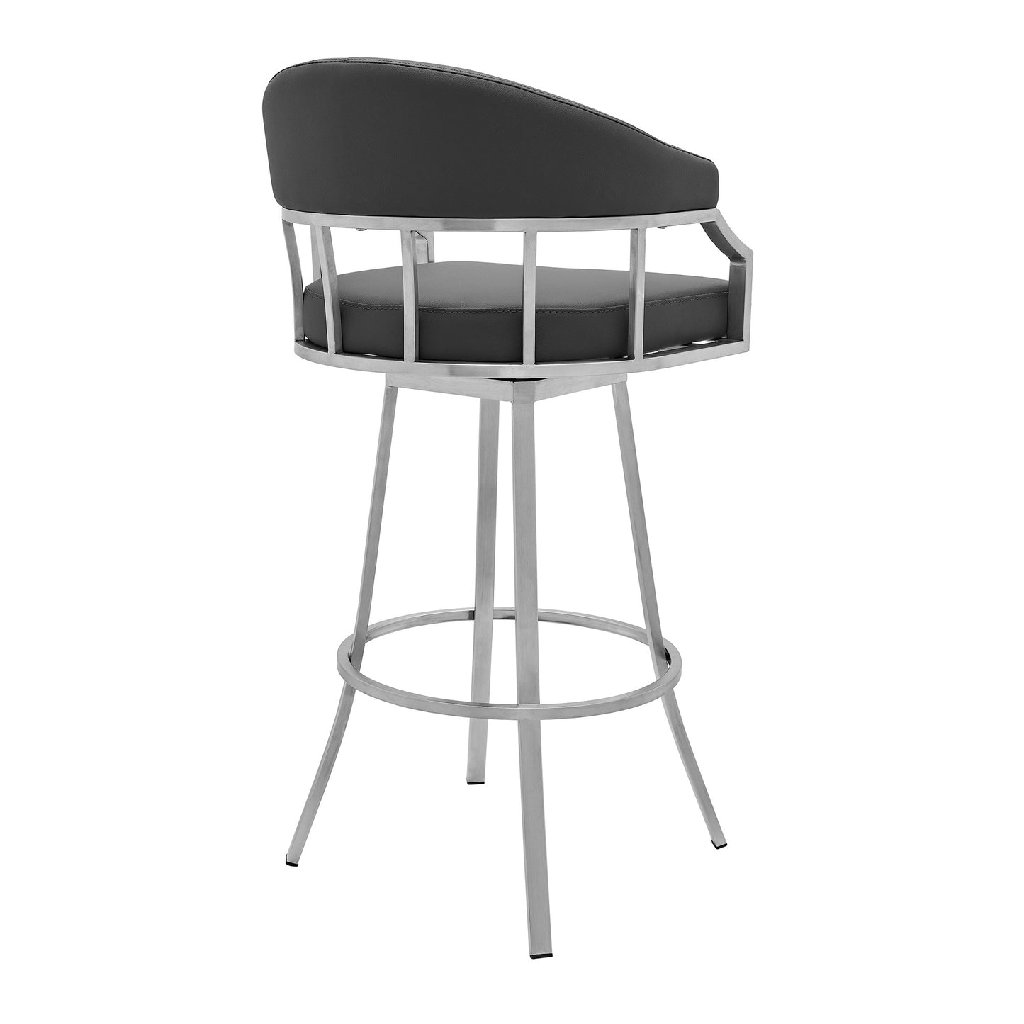 40" Gray Faux Leather And Iron Swivel Low Back Bar Height Chair