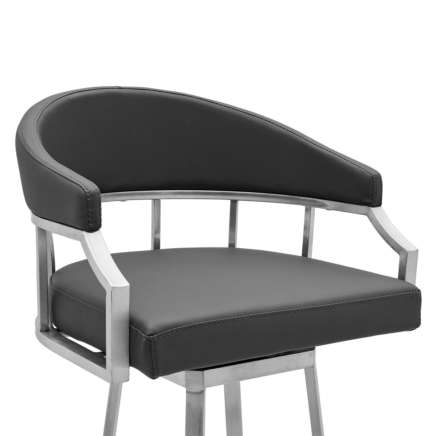 40" Gray Faux Leather And Iron Swivel Low Back Bar Height Chair