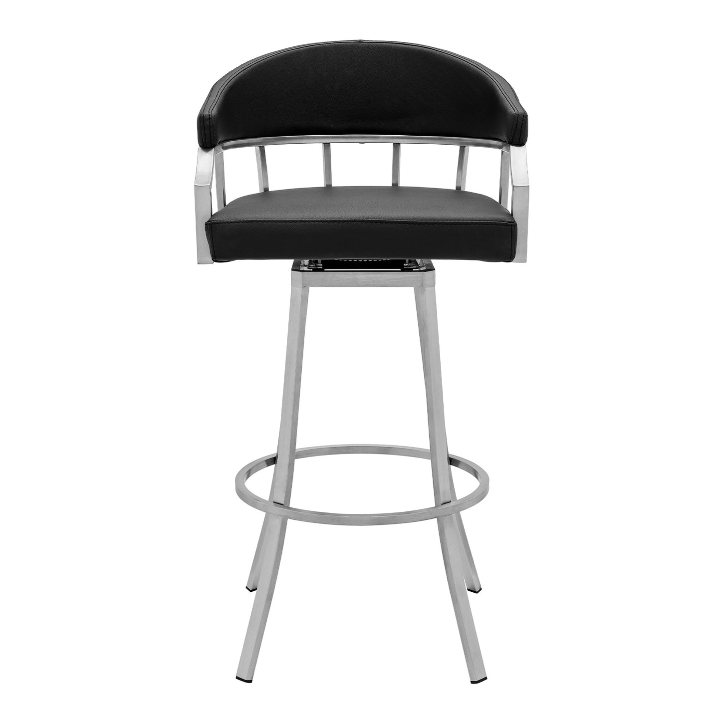 36" Black Faux Leather And Iron Swivel Low Back Counter Height Bar Chair