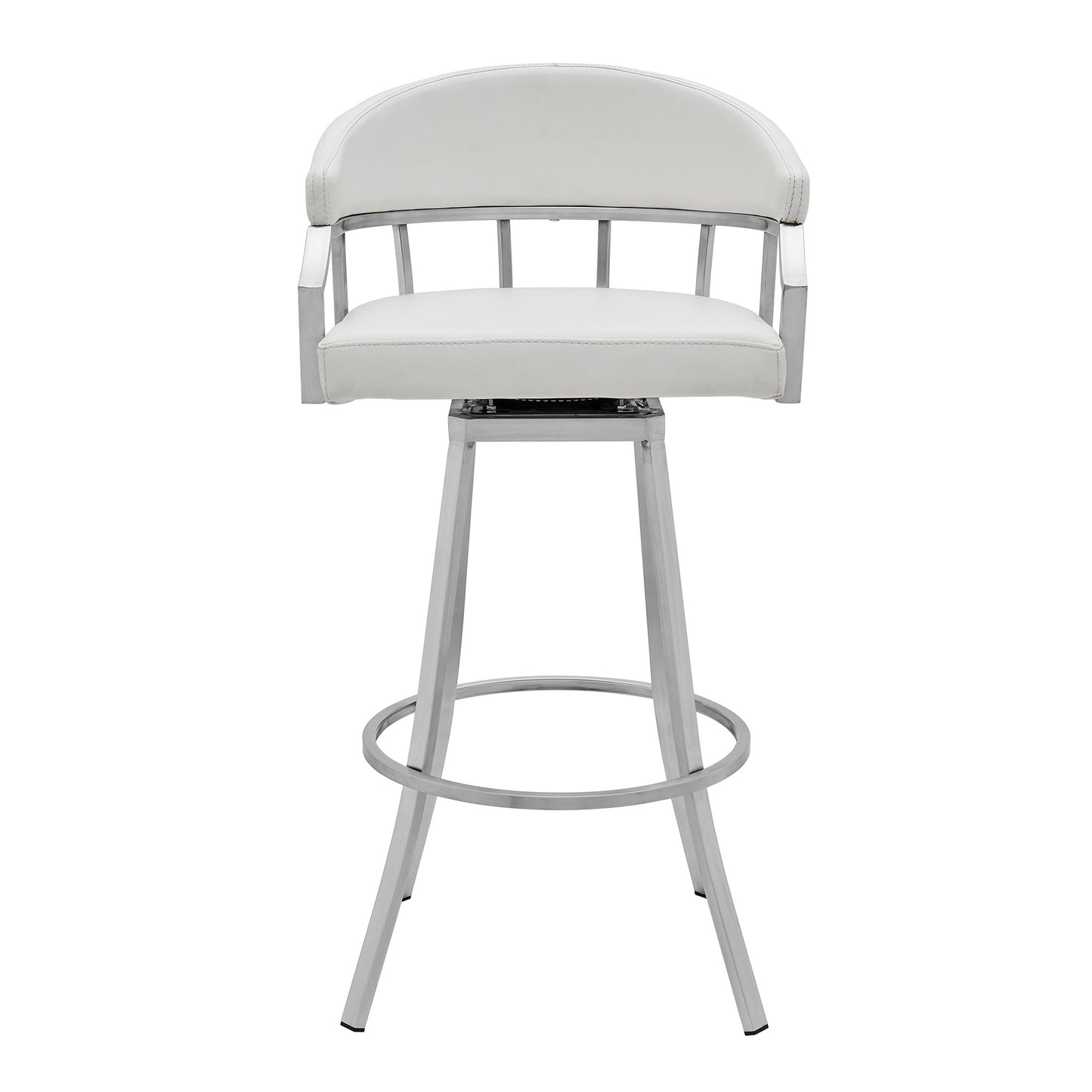 40" White Faux Leather And Iron Swivel Low Back Bar Height Chair