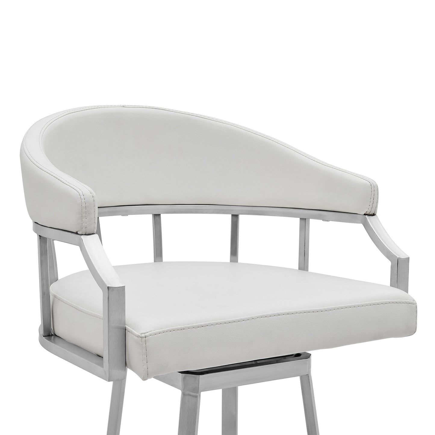 40" White Faux Leather And Iron Swivel Low Back Bar Height Chair