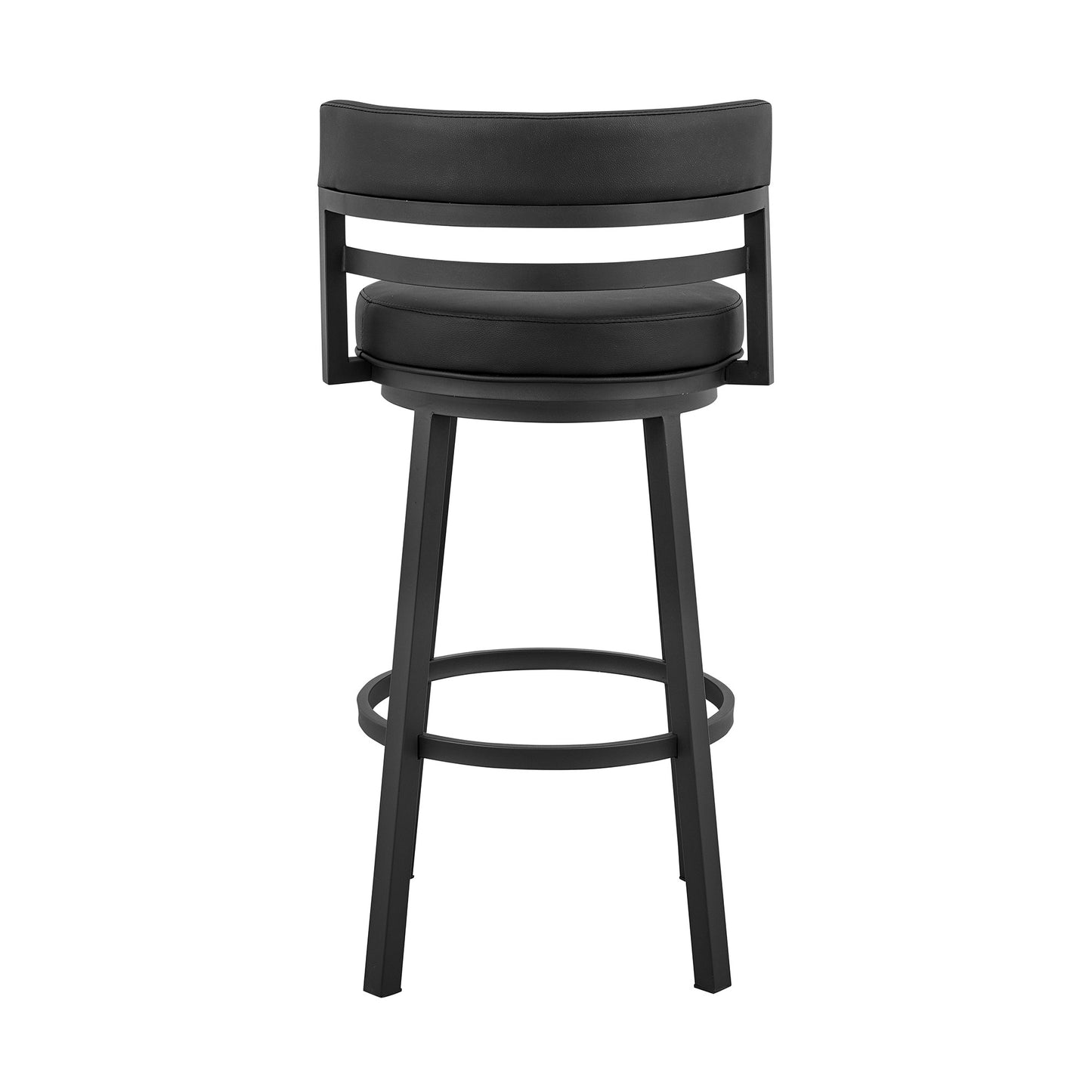 30" Black Faux Leather And Iron Swivel Low Back Bar Height Bar Chair With Footrest