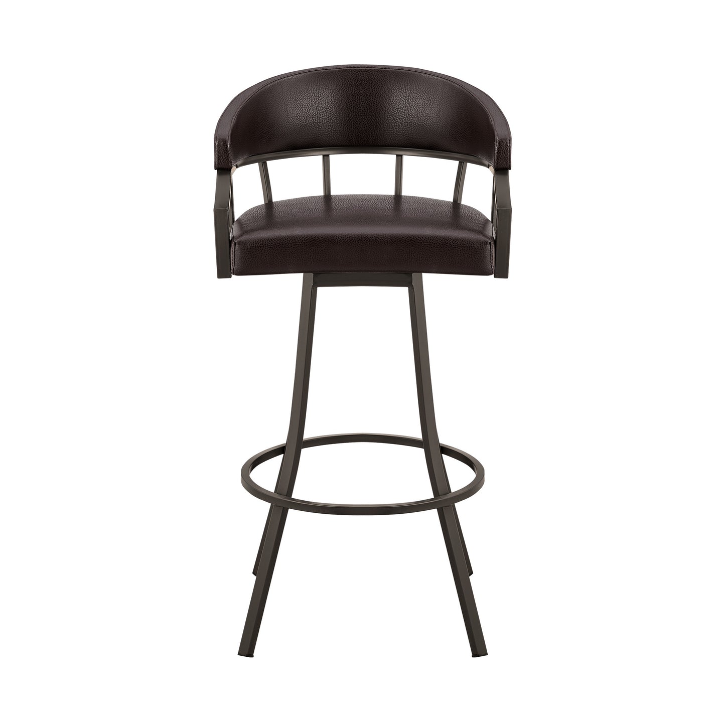 36" Brown Faux Leather And Iron Swivel Low Back Counter Height Bar Chair