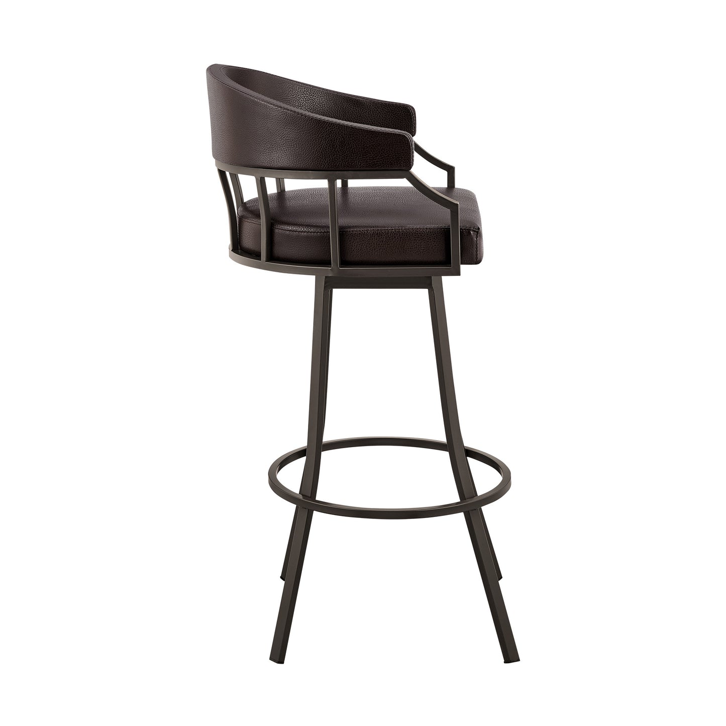 36" Brown Faux Leather And Iron Swivel Low Back Counter Height Bar Chair