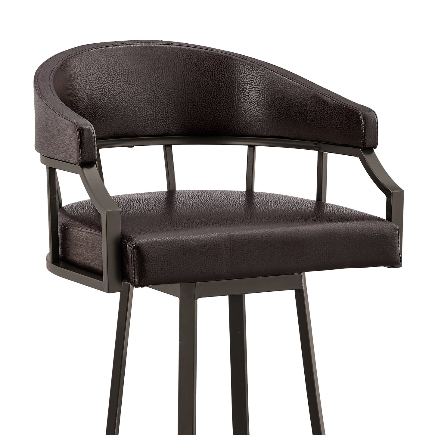 36" Brown Faux Leather And Iron Swivel Low Back Counter Height Bar Chair