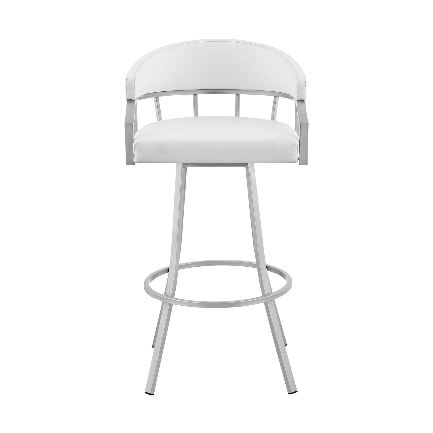 36" White Faux Leather And Iron Swivel Low Back Counter Height Bar Chair