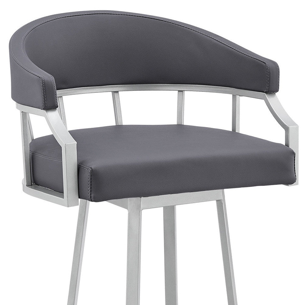 36" Slate Grey Faux Leather And Iron Swivel Low Back Counter Height Bar Chair