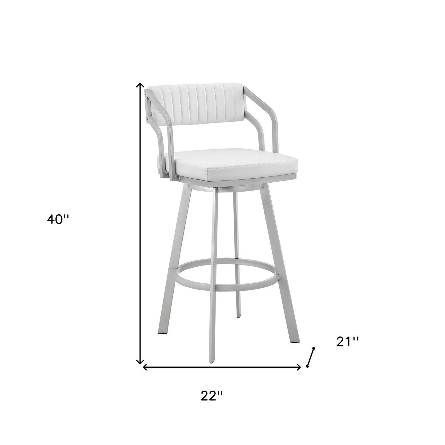 30" Timeless White Faux Leather Silver Finish Swivel Bar Stool