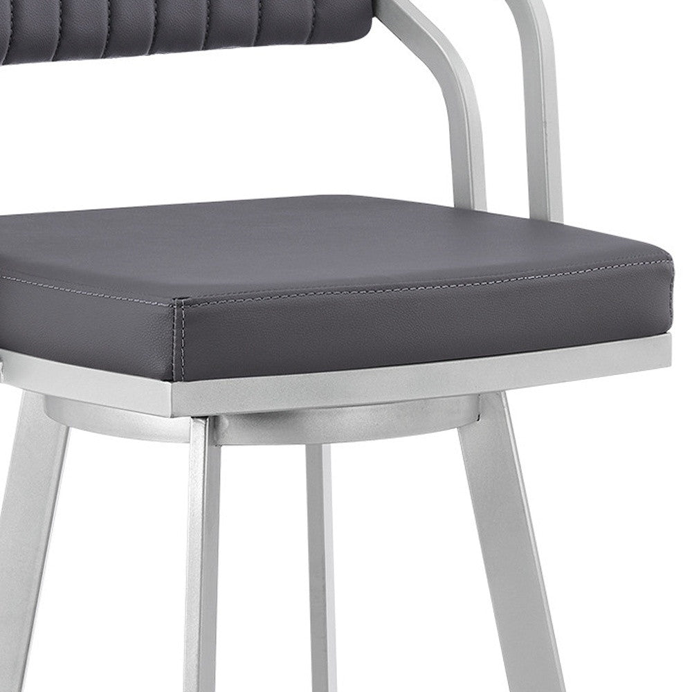 26" Timeless Slate Grey Faux Leather Silver Finish Swivel Bar Stool