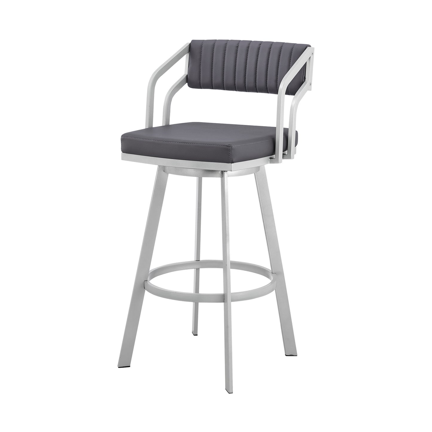 26" Timeless Slate Grey Faux Leather Silver Finish Swivel Bar Stool