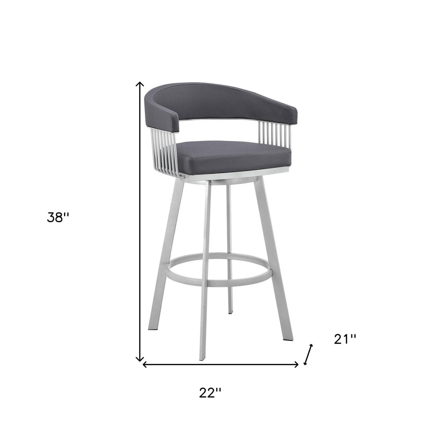 30" Mod Slate Grey Faux Leather Silver Finish Swivel Bar Stool