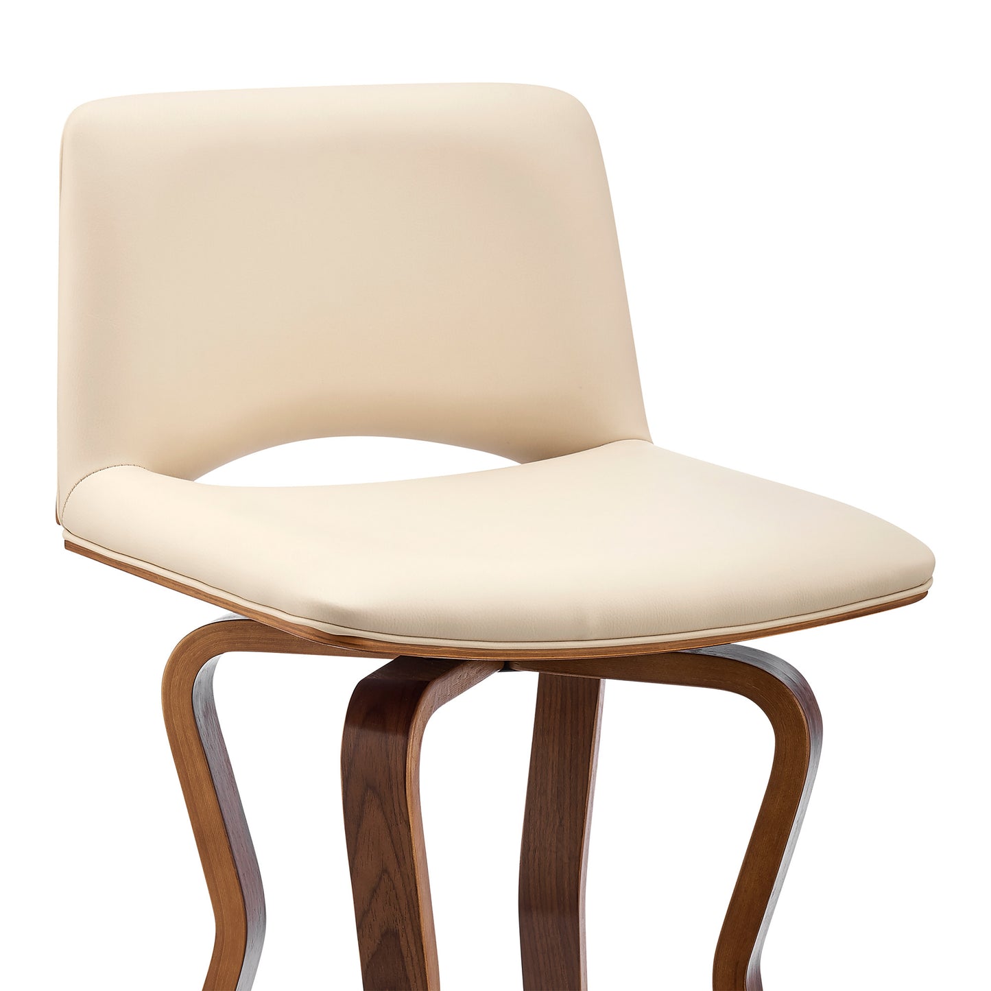 36" Cream Faux Leather And Manufactured Wood Swivel Low Back Counter Height Bar Chair