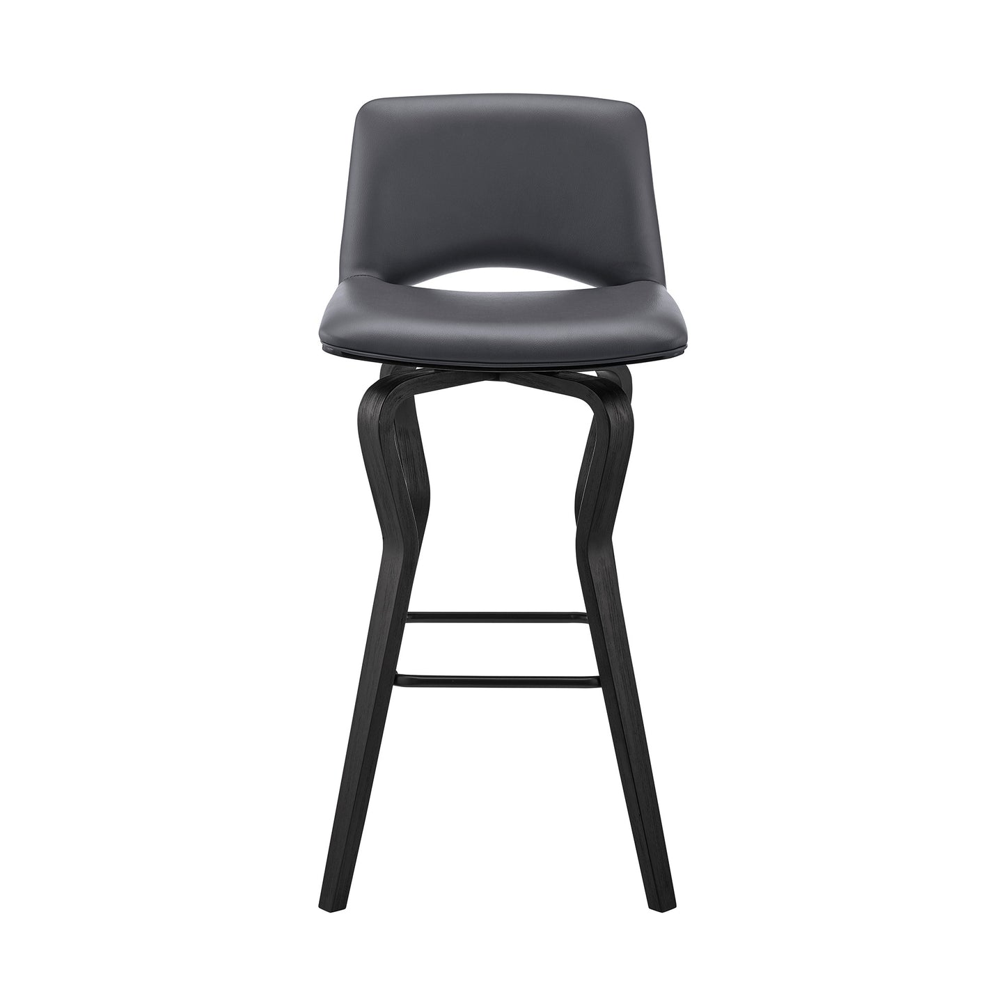 40" Dark Gray Faux Leather And Iron Swivel Low Back Bar Height Chair