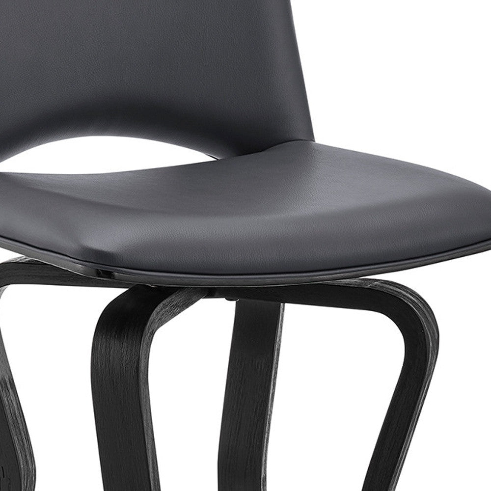 40" Dark Gray Faux Leather And Iron Swivel Low Back Bar Height Chair