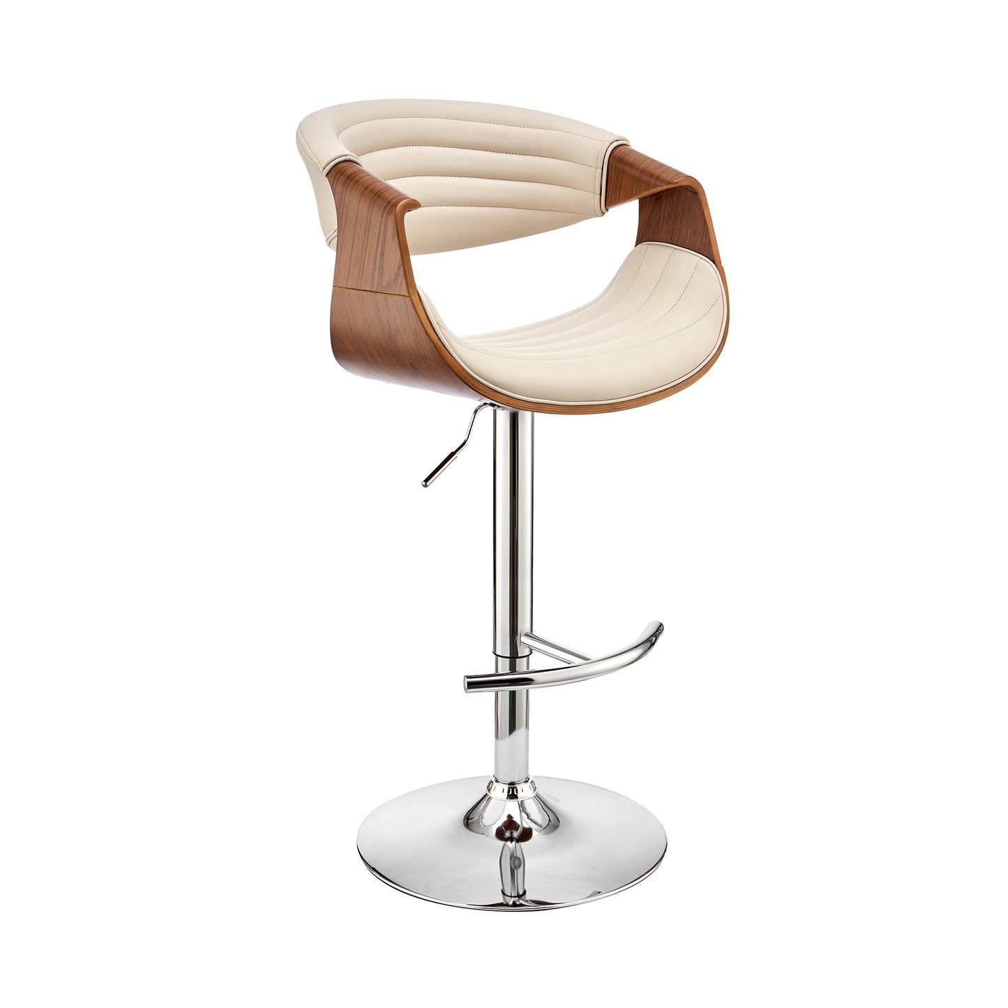 45" Cream Faux Leather And Iron Swivel Low Back Adjustable Height Bar Chair