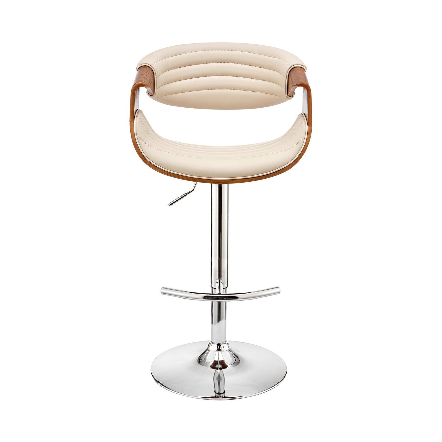 45" Cream Faux Leather And Iron Swivel Low Back Adjustable Height Bar Chair