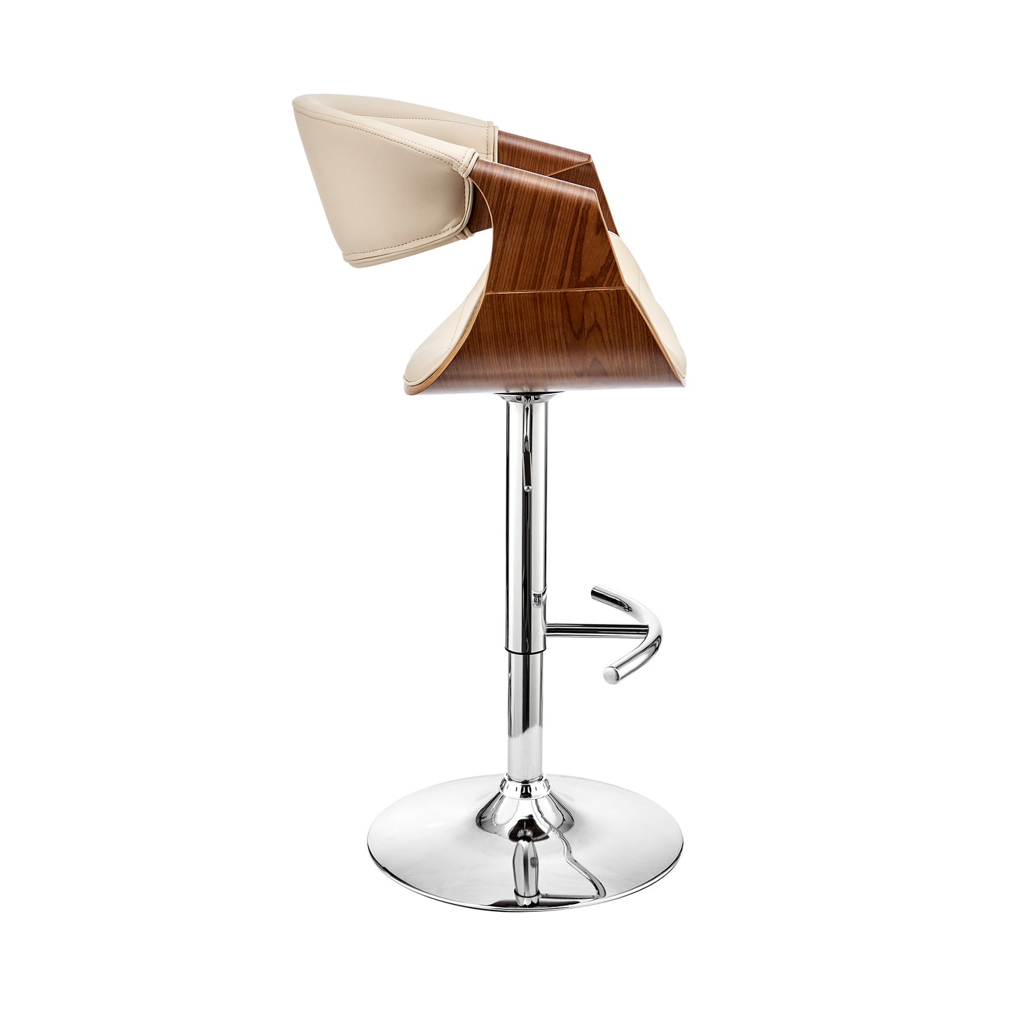 45" Cream Faux Leather And Iron Swivel Low Back Adjustable Height Bar Chair
