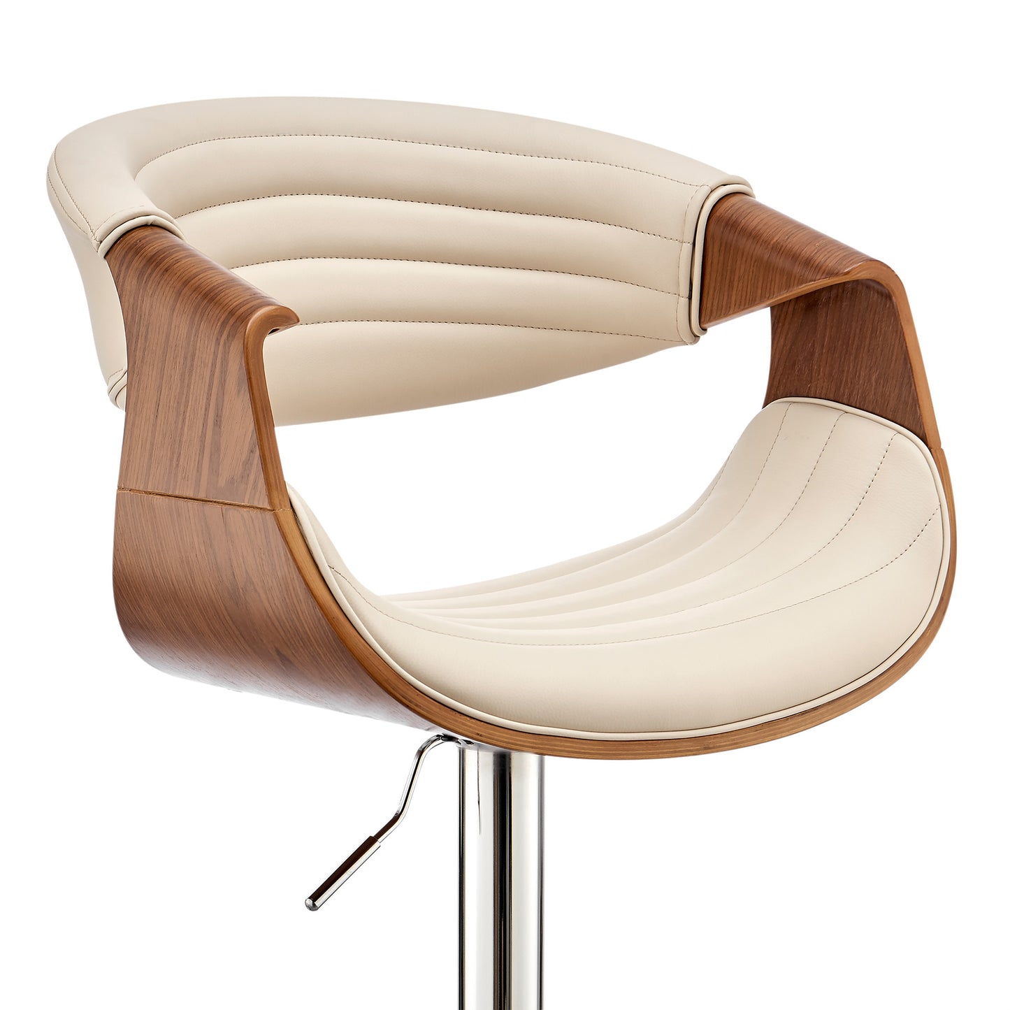45" Cream Faux Leather And Iron Swivel Low Back Adjustable Height Bar Chair