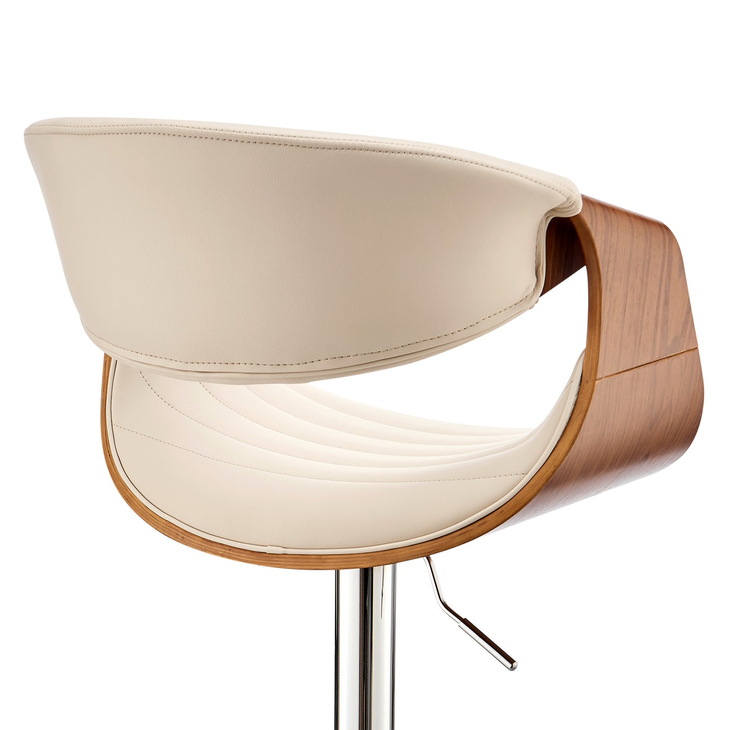 45" Cream Faux Leather And Iron Swivel Low Back Adjustable Height Bar Chair