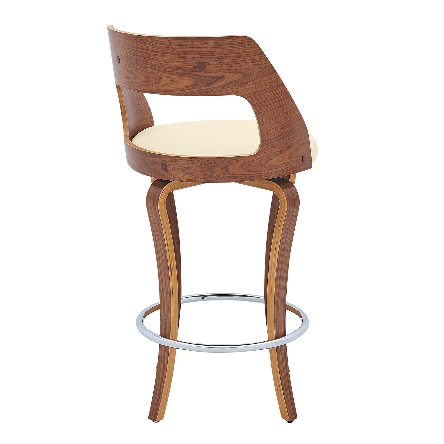 35" Cream And Brown Faux Leather Swivel Counter Height Bar Chair With Footrest