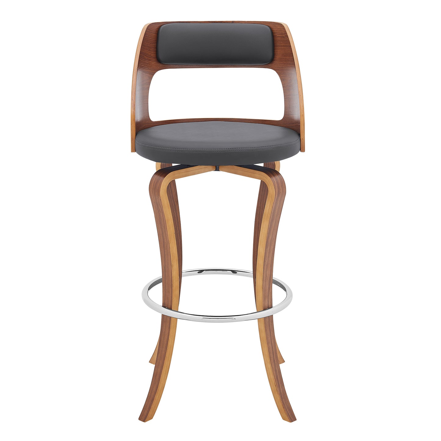 39" Gray And Brown Faux Leather Swivel Bar Height Chair With Footrest