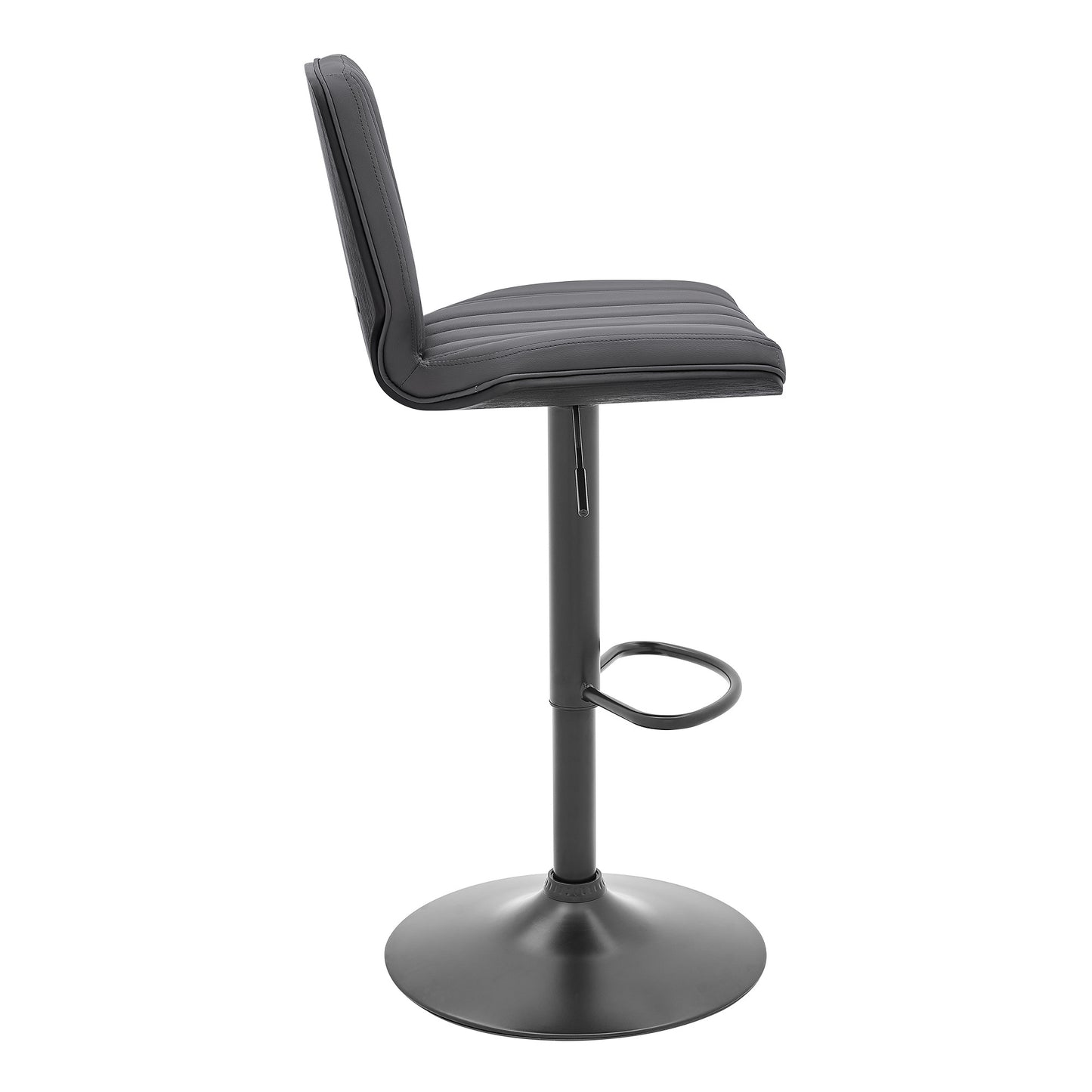 44" Gray Faux Leather And Iron Swivel Adjustable Height Bar Chair