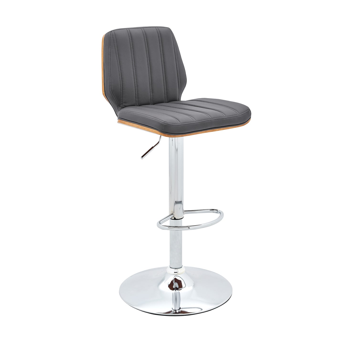 44" Gray Faux Leather And Manufactured Wood Swivel Adjustable Height Bar Chair