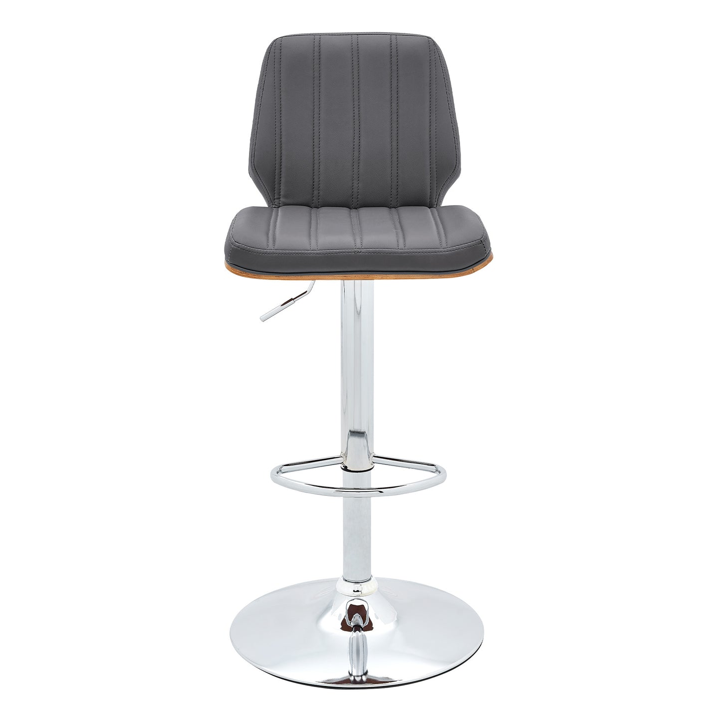 44" Gray Faux Leather And Manufactured Wood Swivel Adjustable Height Bar Chair