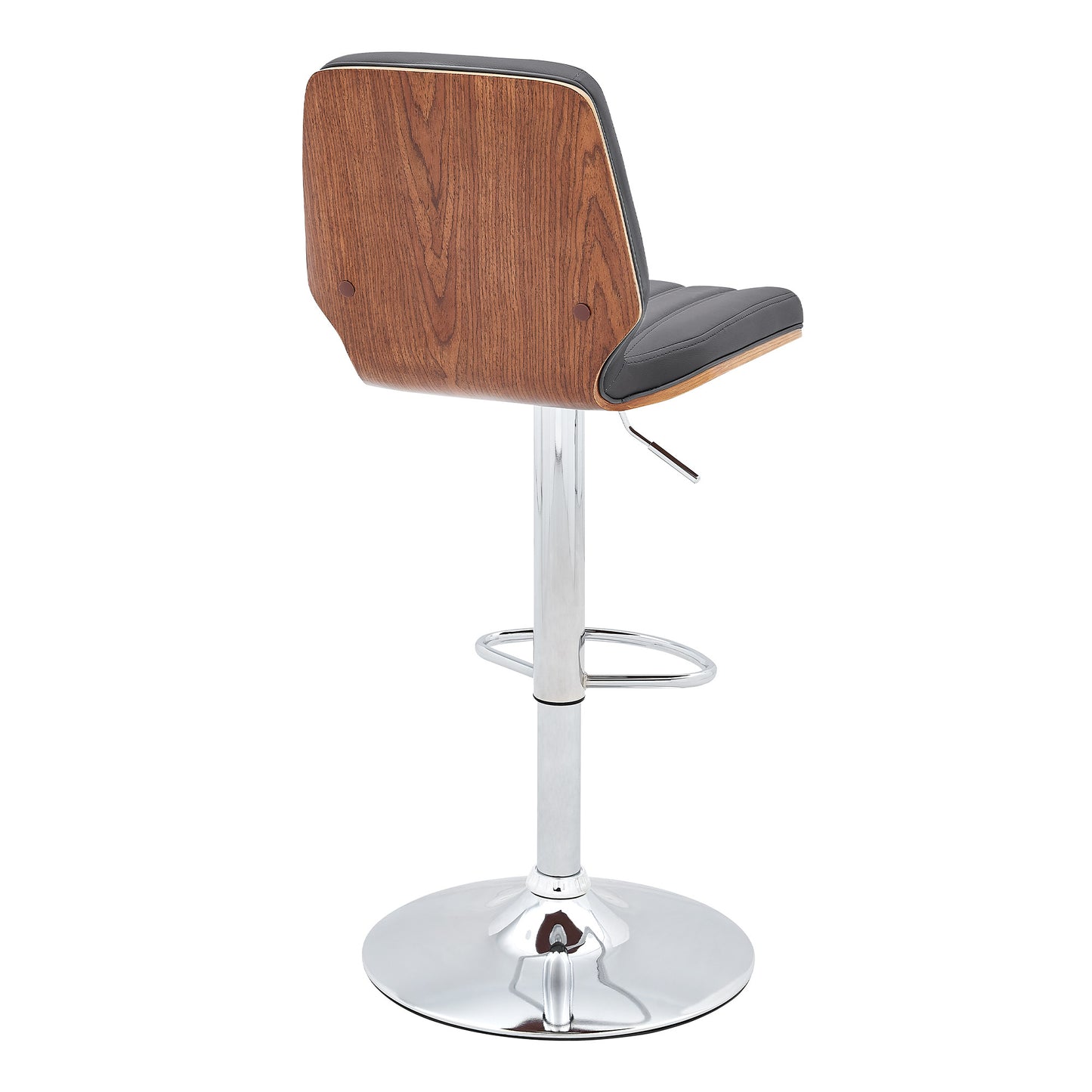 44" Gray Faux Leather And Manufactured Wood Swivel Adjustable Height Bar Chair