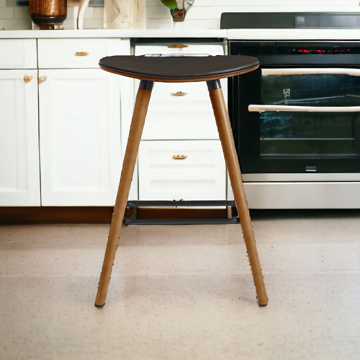 26" Brown Faux Leather Backless Wooden Bar Stool