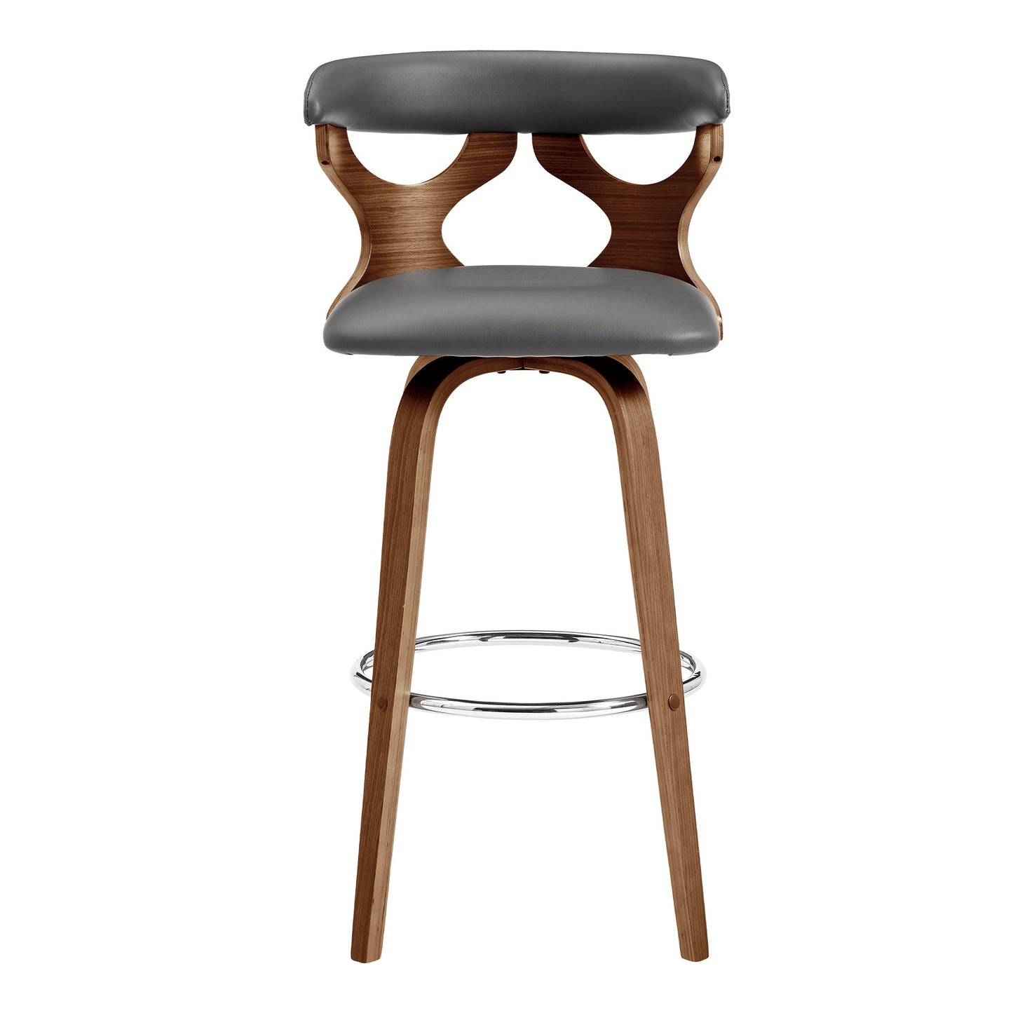 40" Gray Faux Leather And Manufactured Wood Swivel Bar Height Chair
