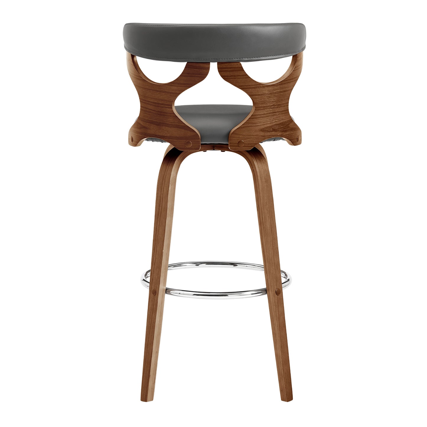 40" Gray Faux Leather And Manufactured Wood Swivel Bar Height Chair