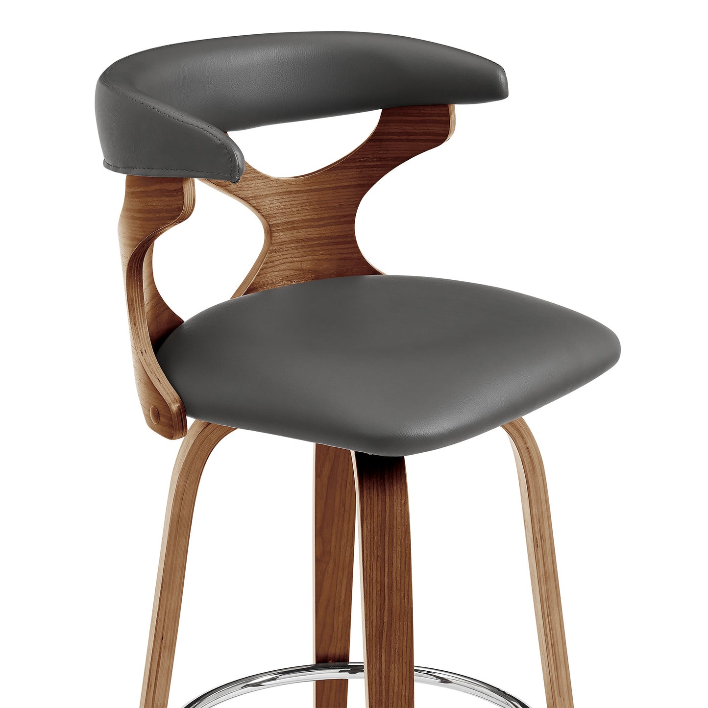 40" Gray Faux Leather And Manufactured Wood Swivel Bar Height Chair