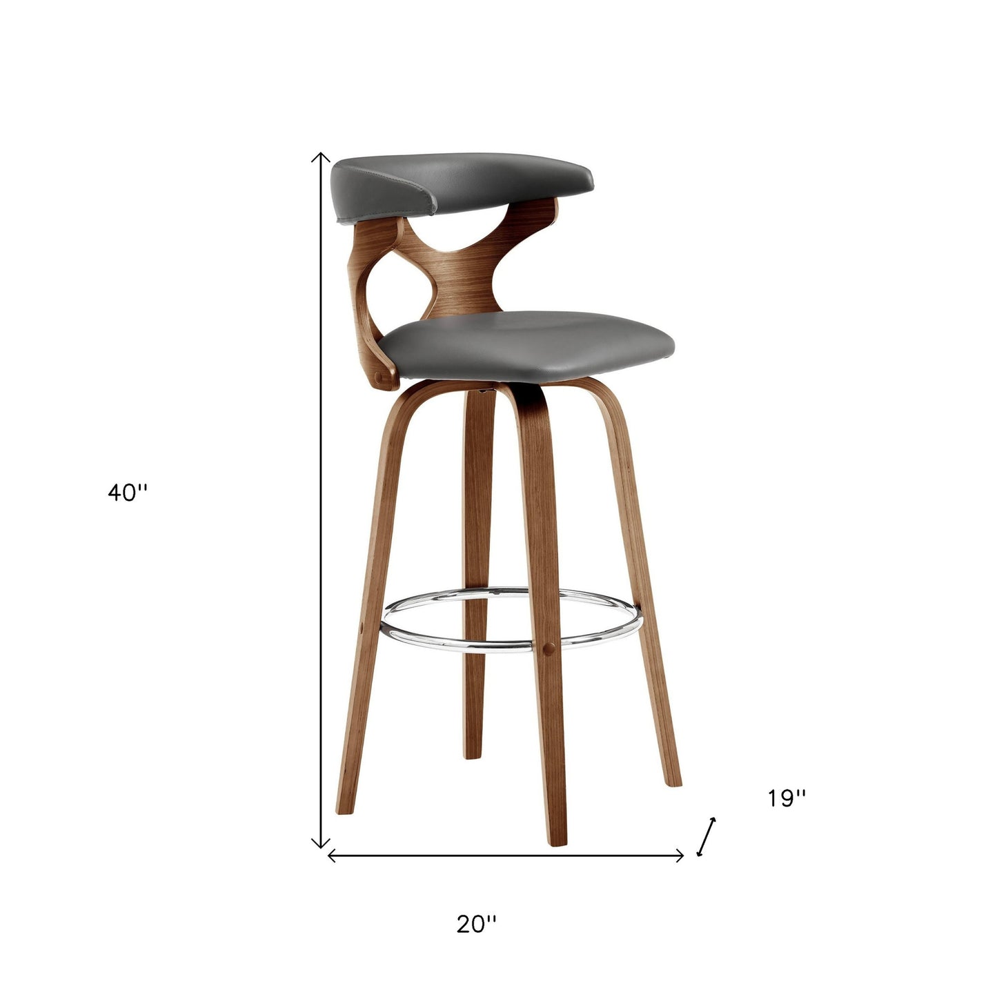 40" Gray Faux Leather And Manufactured Wood Swivel Bar Height Chair
